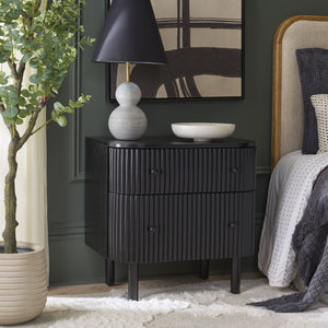 Safavieh Himanshu 2 Drawer Nightstand - Stylish Solid Wood Design For Functional Bedroom Storage Solutions Black Wood Nst6410b