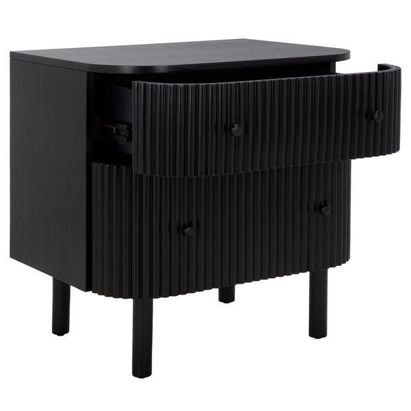 Safavieh Himanshu 2 Drawer Nightstand - Stylish Solid Wood Design For Functional Bedroom Storage Solutions Black Wood Nst6410b