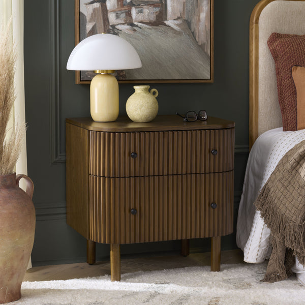 Safavieh Himanshu 2 Drawer Nightstand - Stylish Solid Wood Design For Functional Bedroom Storage Solutions Medium Oak Wood Nst6410c