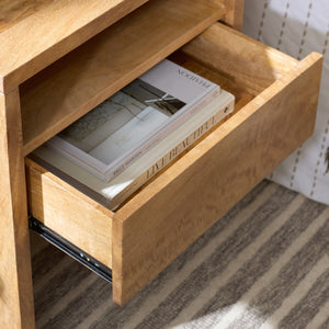 Safavieh Alonzo Stylish Mango Wood Nightstand With Drawer & Open Shelf For Modern Bedroom Organization NST6500A
