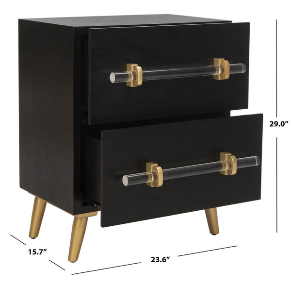 Safavieh Sienne Elegant 2-Drawer Nightstand - Mid-Century Modern Design With Chic Black Finish & Gold Accents NST6600A