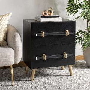 Safavieh Sienne Elegant 2-Drawer Nightstand - Mid-Century Modern Design With Chic Black Finish & Gold Accents NST6600A