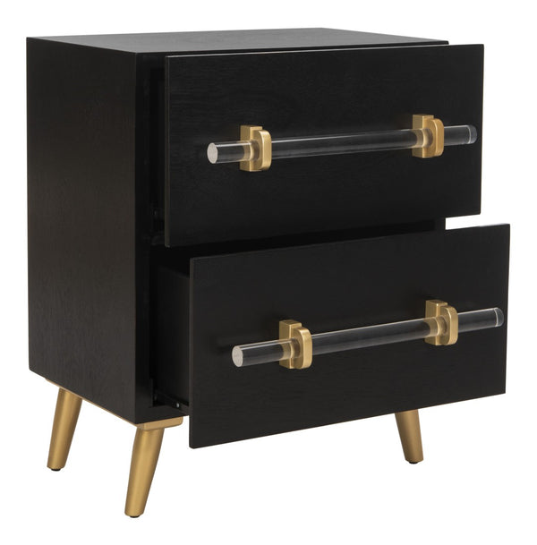 Safavieh Sienne Elegant 2-Drawer Nightstand - Mid-Century Modern Design With Chic Black Finish & Gold Accents NST6600A