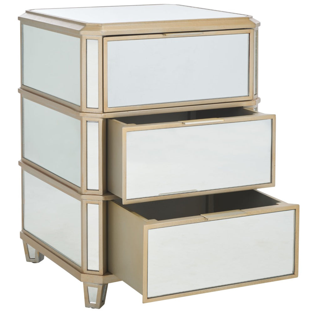 Safavieh Giana Mirrored Nightstand: Vintage Glamour With 3 Spacious Drawers For Elegant Bedroom Storage Solutions NST6601A