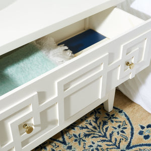 Safavieh Luiza 2-Drawer Nightstand - Chic Chinoiserie Design, Glossy White Finish & Glam Gold Hardware NST6602A