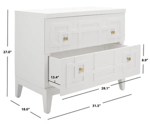 Safavieh Luiza 2-Drawer Nightstand - Chic Chinoiserie Design, Glossy White Finish & Glam Gold Hardware NST6602A