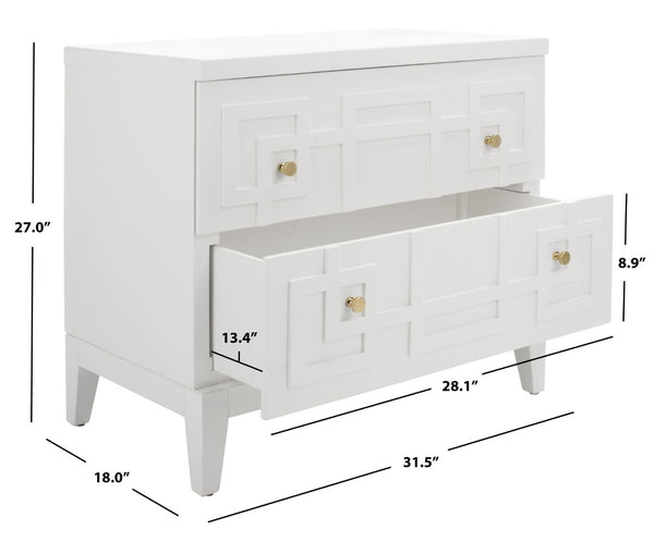 Safavieh Luiza 2-Drawer Nightstand - Chic Chinoiserie Design, Glossy White Finish & Glam Gold Hardware NST6602A
