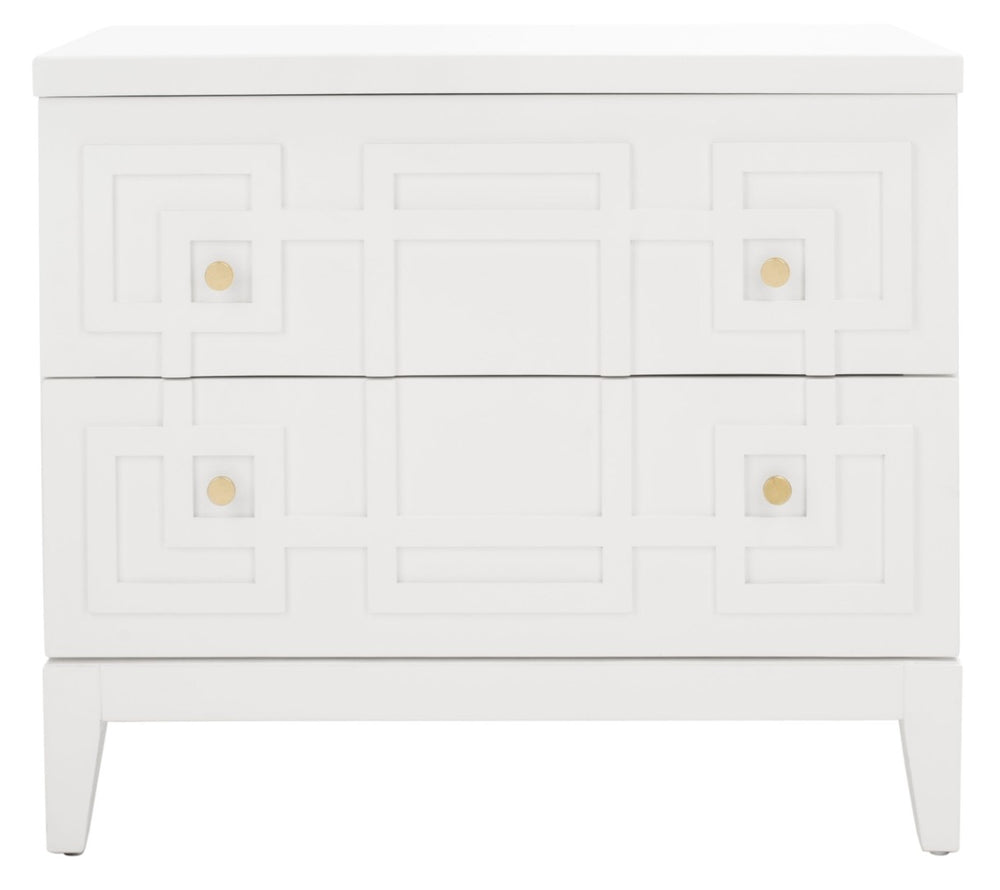 Safavieh Luiza 2-Drawer Nightstand - Chic Chinoiserie Design, Glossy White Finish & Glam Gold Hardware NST6602A