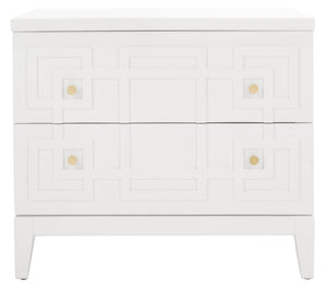 Safavieh Luiza 2-Drawer Nightstand - Chic Chinoiserie Design, Glossy White Finish & Glam Gold Hardware NST6602A