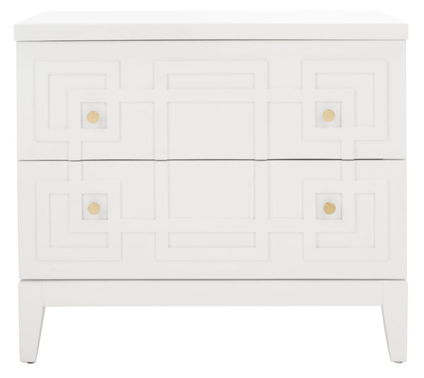 Safavieh Luiza 2-Drawer Nightstand - Chic Chinoiserie Design, Glossy White Finish & Glam Gold Hardware NST6602A