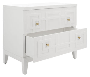 Safavieh Luiza 2-Drawer Nightstand - Chic Chinoiserie Design, Glossy White Finish & Glam Gold Hardware NST6602A