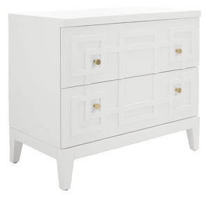 Safavieh Luiza 2-Drawer Nightstand - Chic Chinoiserie Design, Glossy White Finish & Glam Gold Hardware NST6602A