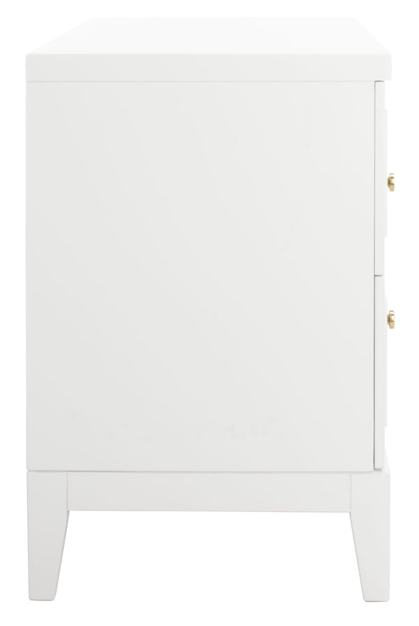 Safavieh Luiza 2-Drawer Nightstand - Chic Chinoiserie Design, Glossy White Finish & Glam Gold Hardware NST6602A