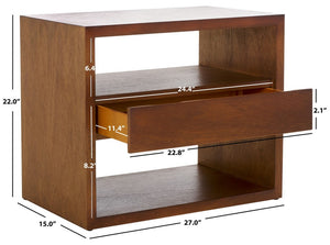 Safavieh Munson 2 Shelf 1 Drawer Nightstand Natural Bayur Wood / Mdf Veneer / Okume NST6603A