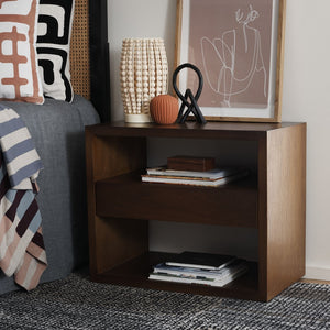 Safavieh Munson 2 Shelf 1 Drawer Nightstand Natural Bayur Wood / Mdf Veneer / Okume NST6603A