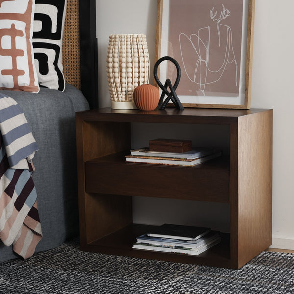 Safavieh Munson 2 Shelf 1 Drawer Nightstand Natural Bayur Wood / Mdf Veneer / Okume NST6603A