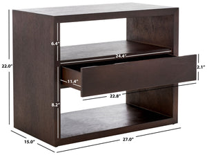 Safavieh Munson Contemporary Nightstand With 2 Shelves & 1 Drawer For Stylish Bedroom Storage Solutions Dark Oak NST6603B