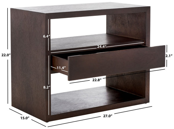 Safavieh Munson Contemporary Nightstand With 2 Shelves & 1 Drawer For Stylish Bedroom Storage Solutions Dark Oak NST6603B