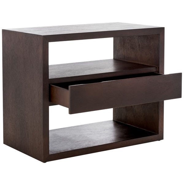 Safavieh Munson 2 Shelf 1 Drawer Nightstand Dark Oak Bayur Wood / Mdf Veneer / Okume NST6603B