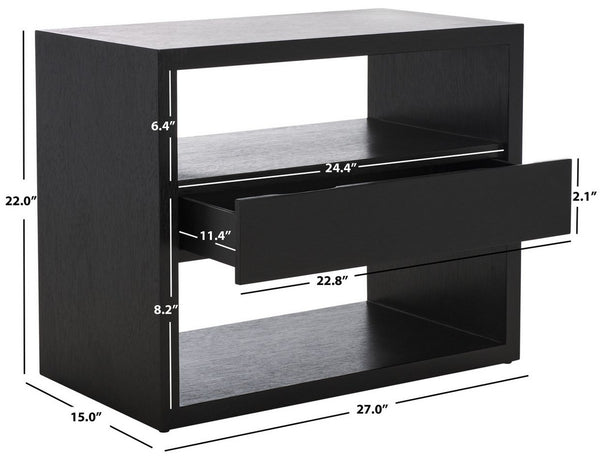 Safavieh Munson 2 Shelf 1 Drawer Nightstand Black Bayur Wood / Mdf Veneer / Okume NST6603C