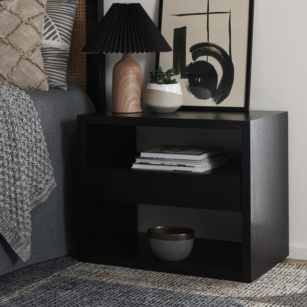 Safavieh Munson 2 Shelf 1 Drawer Nightstand Black Bayur Wood / Mdf Veneer / Okume NST6603C