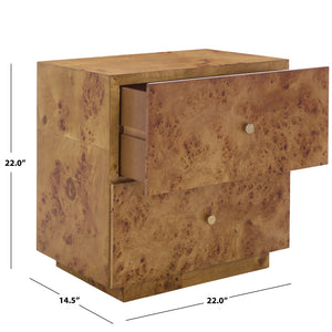 Safavieh Tahan 2 Drawer Nightstand - Chic Burlwood Design For Modern Bedrooms, Versatile Storage Solution NST6608A