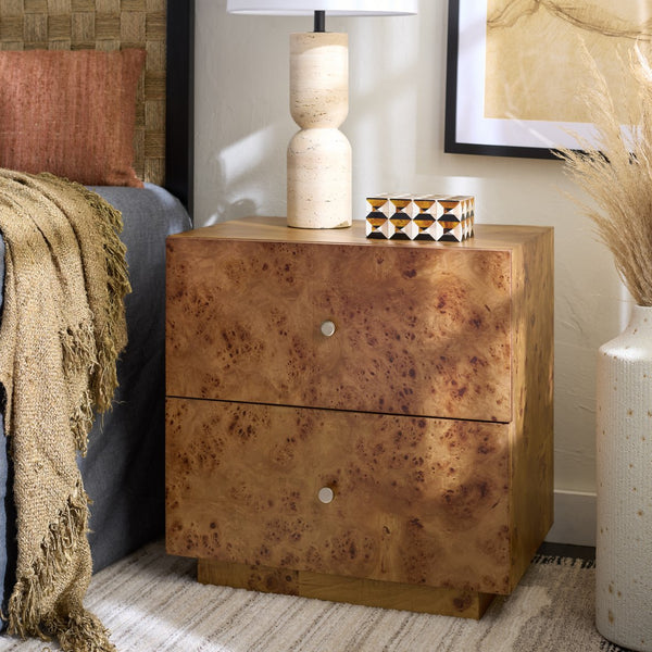 Safavieh Tahan 2 Drawer Nightstand - Elegant Natural Burl Wood Design With Ample Storage For Any Bedroom Natural Wood Nst6608a