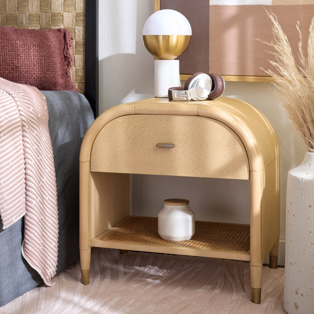 Safavieh Mahan Nightstand With 1 Shelf & 1 Drawer – Natural Wood Veneer For Elegant Bedroom Storage Solutions Natural Wood Nst6609a