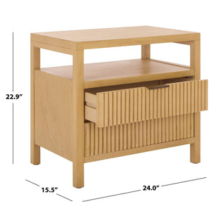 Safavieh Maruba Natural Wood Nightstand With Rattan Detailing - 2 Drawers & Open Shelf For Stylish Storage NST6610A