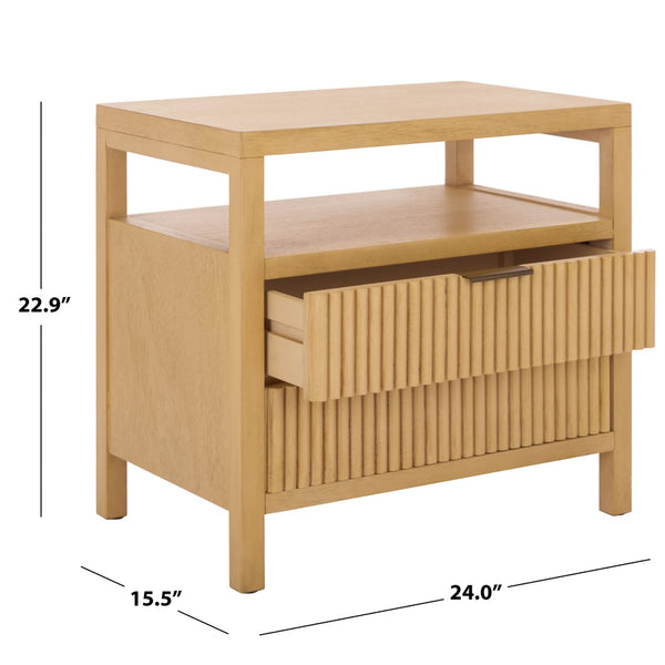 Safavieh Maruba Natural Wood Nightstand With Rattan Detailing - 2 Drawers & Open Shelf For Stylish Storage NST6610A