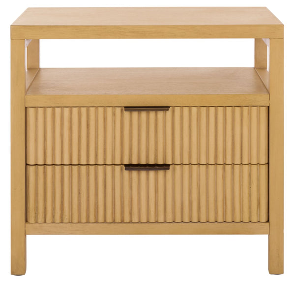 Safavieh Maruba Natural Wood Nightstand With Rattan Detailing - 2 Drawers & Open Shelf For Stylish Storage NST6610A