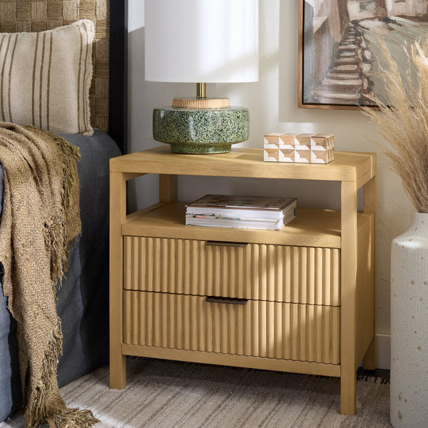 Safavieh Maruba 2 Drawer Nightstand With Shelf - Stylish Natural Wood & Rattan Storage For Your Bedroom Natural Wood Nst6610a