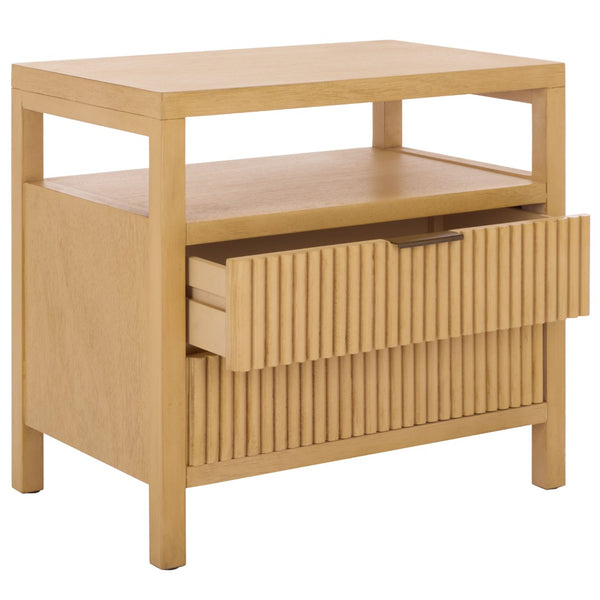 Safavieh Maruba Natural Wood Nightstand With Rattan Detailing - 2 Drawers & Open Shelf For Stylish Storage NST6610A