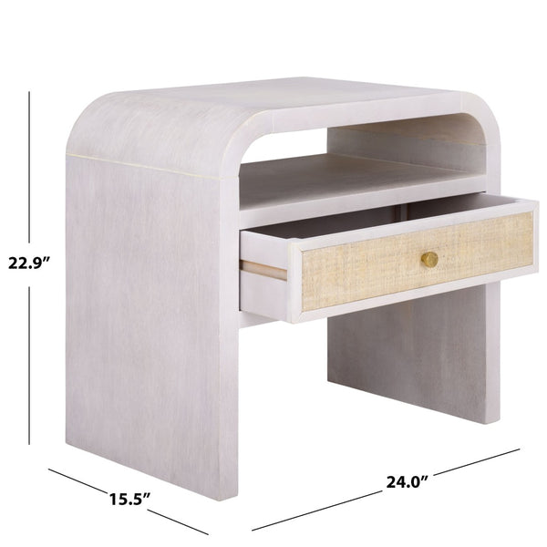 Safavieh Prisha Elegant One-Shelf, One-Drawer Nightstand In White-Wash Finish For Stylish Bedroom Storage NST6611A