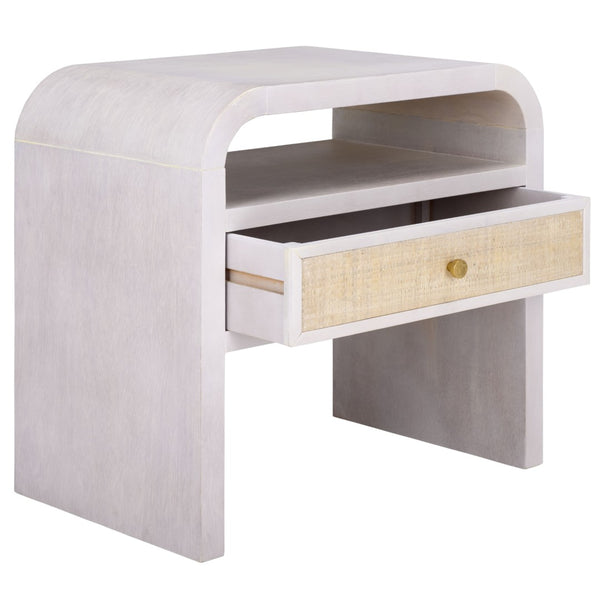 Safavieh Prisha Elegant One-Shelf, One-Drawer Nightstand In White-Wash Finish For Stylish Bedroom Storage NST6611A