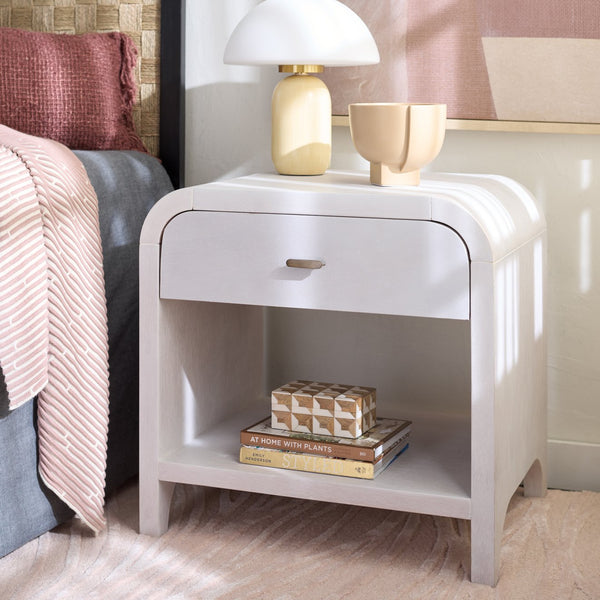 Safavieh Birkin 1 Drawer Nightstand With Shelf - Timeless Dark Oak Design For Stylish Bedroom Storage Solutions White Washed Wood,Mdf,Veneer Nst6613a