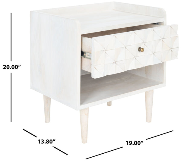 Safavieh Zinnia Nightstand - Artisanal Mango Wood Craftsmanship With Chic Storage For Modern Bedrooms & Living Spaces White Wash/Brass NST9000C