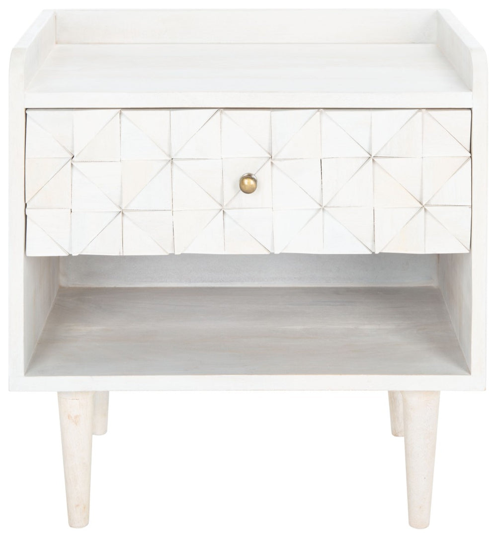Safavieh Zinnia Nightstand - Artisanal Mango Wood Craftsmanship With Chic Storage For Modern Bedrooms & Living Spaces White Wash/Brass NST9000C