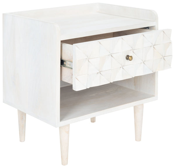 Safavieh Zinnia Nightstand - Artisanal Mango Wood Craftsmanship With Chic Storage For Modern Bedrooms & Living Spaces White Wash/Brass NST9000C