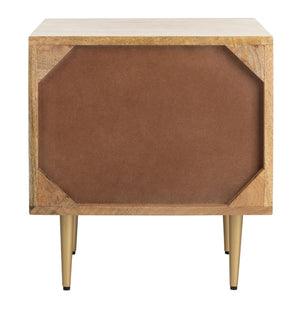 Safavieh Leni Modern Nightstand With Brass Accents – Artisanal Mango Wood, Chic Storage & Stylish Design NST9003A