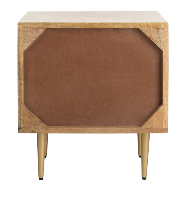 Safavieh Leni Modern Nightstand With Brass Accents – Artisanal Mango Wood, Chic Storage & Stylish Design NST9003A