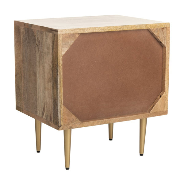 Safavieh Leni Modern Nightstand With Brass Accents – Artisanal Mango Wood, Chic Storage & Stylish Design NST9003A