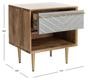 Safavieh Leni Modern Nightstand With Brass Accents – Artisanal Mango Wood, Chic Storage & Stylish Design NST9003A
