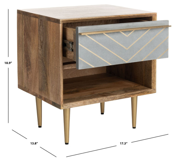 Safavieh Leni Modern Nightstand With Brass Accents – Artisanal Mango Wood, Chic Storage & Stylish Design NST9003A