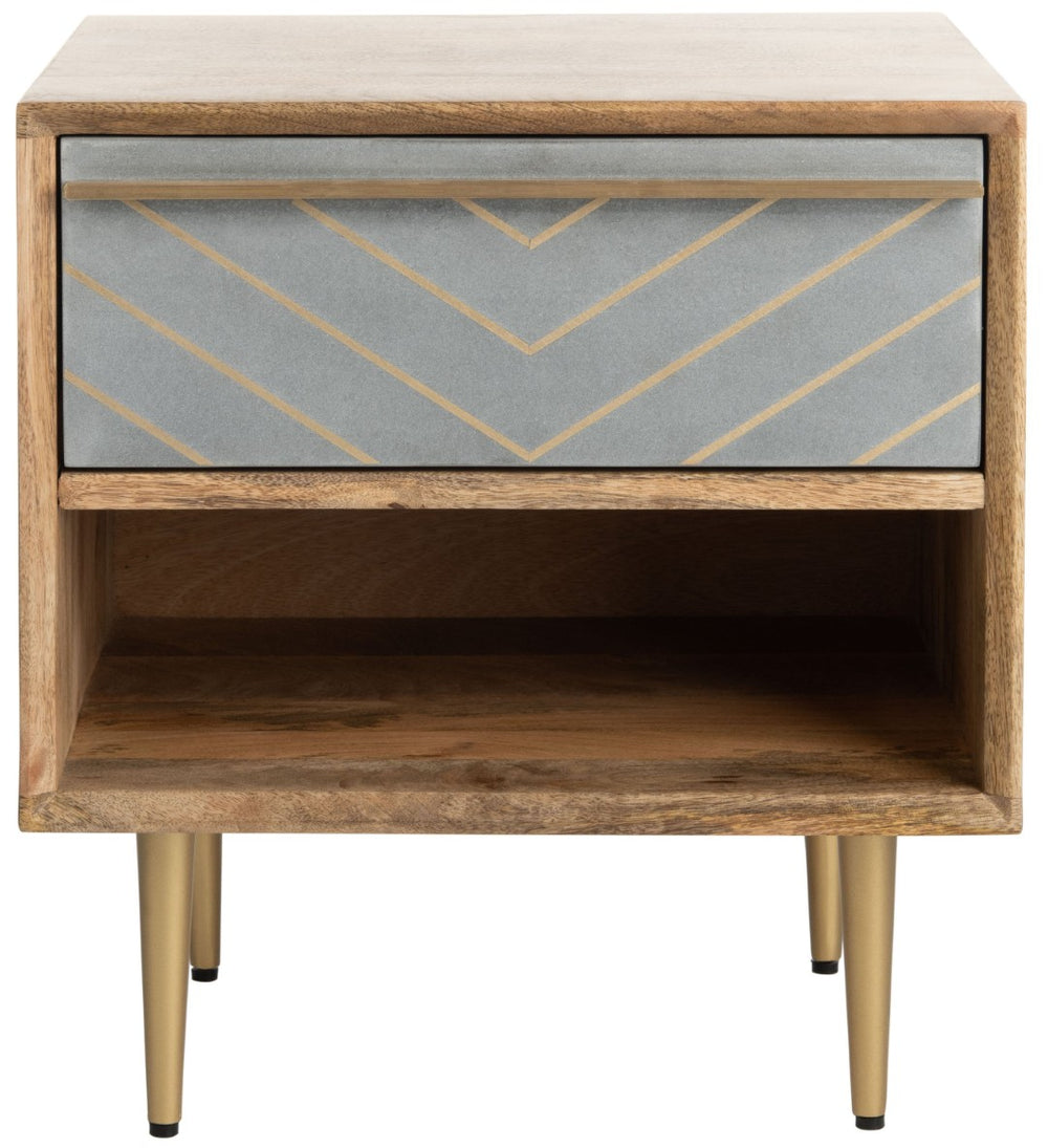 Safavieh Leni Modern Nightstand With Brass Accents – Artisanal Mango Wood, Chic Storage & Stylish Design NST9003A