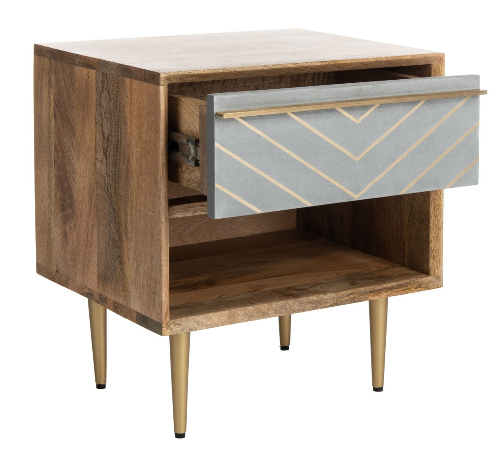 Safavieh Leni Modern Nightstand With Brass Accents – Artisanal Mango Wood, Chic Storage & Stylish Design NST9003A