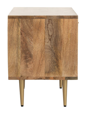Safavieh Leni Modern Nightstand With Brass Accents – Artisanal Mango Wood, Chic Storage & Stylish Design NST9003A