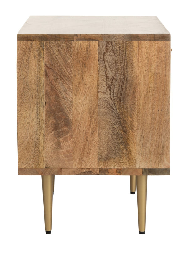 Safavieh Leni Modern Nightstand With Brass Accents – Artisanal Mango Wood, Chic Storage & Stylish Design NST9003A