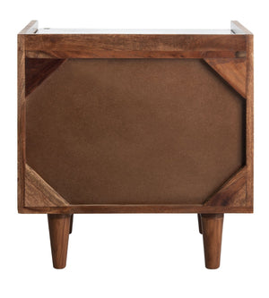 Safavieh Tahseen Parquet Nightstand - Luxurious Acacia Wood Design With Faux Marble Top And Gold Accents Natural NST9004A