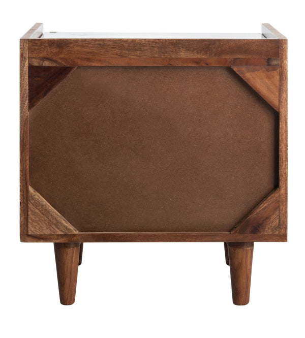 Safavieh Tahseen Parquet Nightstand - Luxurious Acacia Wood Design With Faux Marble Top And Gold Accents Natural NST9004A